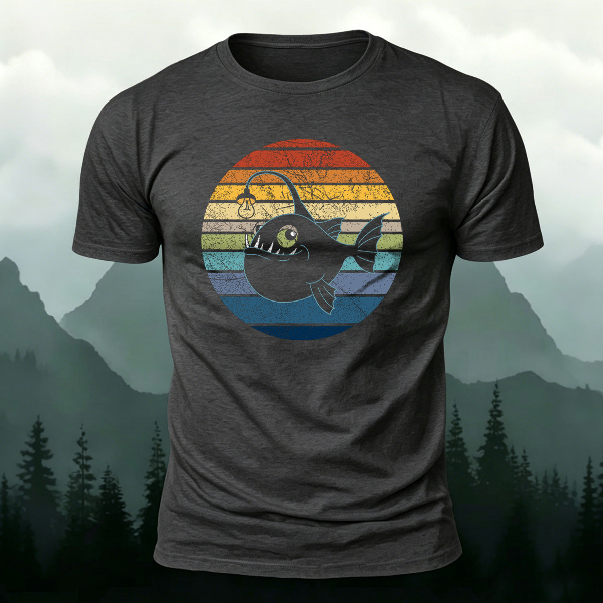 Fun Fishing by Lantern Light Print Casual Cotton T-Shirt