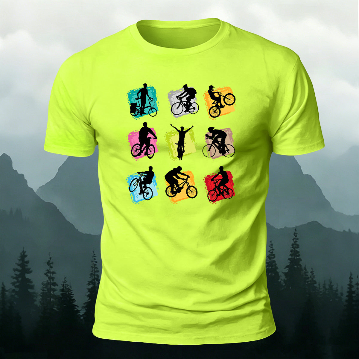 Colorful Nine-Grid Cycling Series Printed Cotton T-Shirt