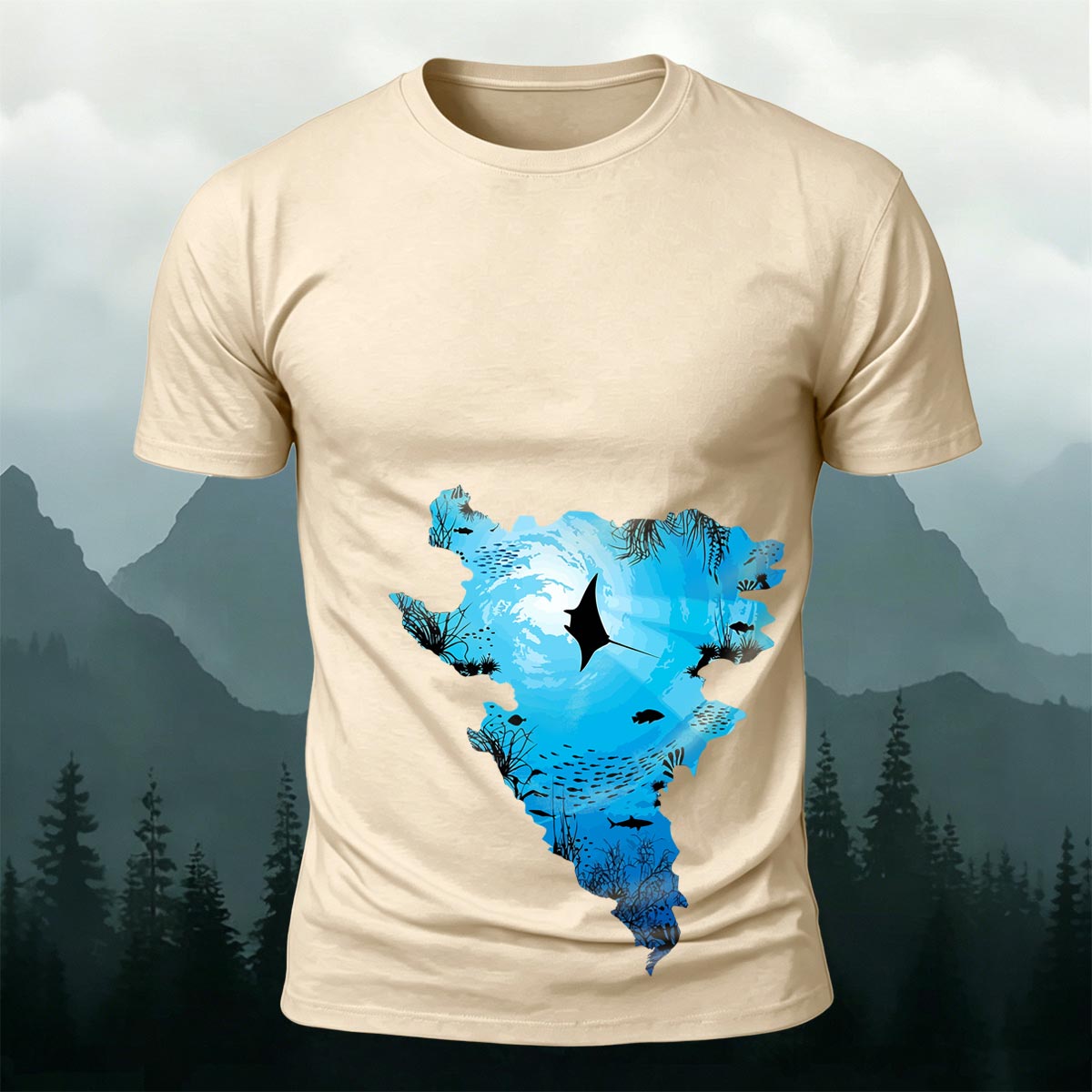 Deep Sea Dream Jellyfish Silhouette Printed Cotton T-Shirt