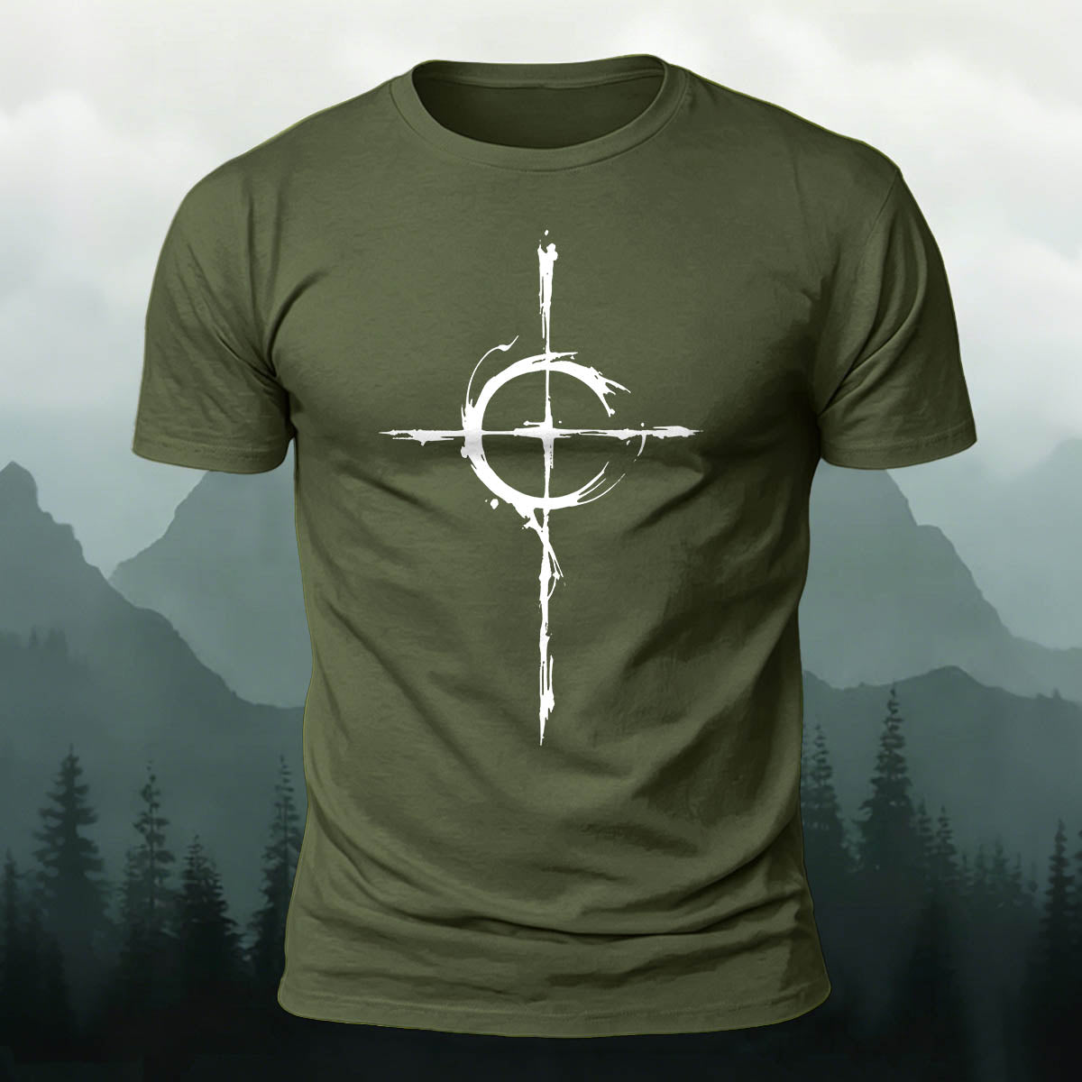 Cross-Pattern Ink Wash Print  Cotton T-shirt