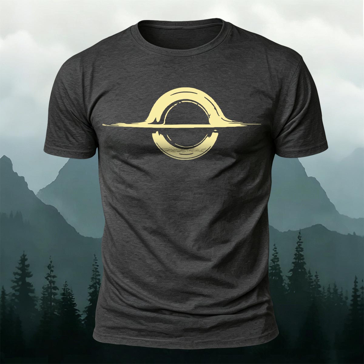 Abstract Sun Moon Graphic Minimalist Premium Cotton Tee Dark Grey