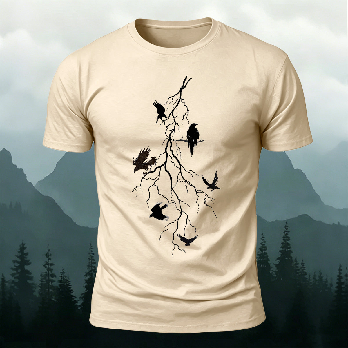 Dead Branches and Crows Print Casual 100% Cotton T-Shirt