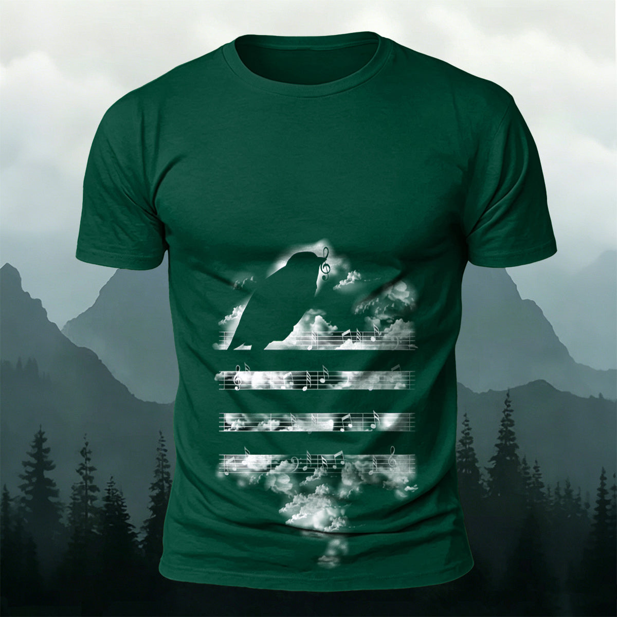 Sheet Music Bird Print Casual Breathable T-Shirt