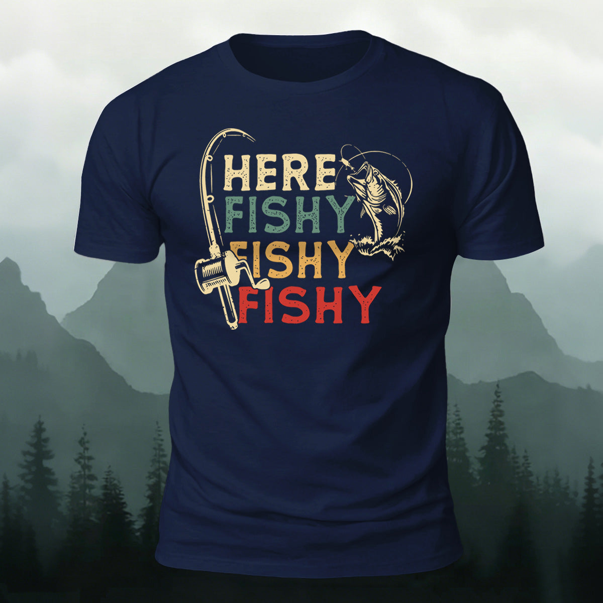 Here Fishy Outdoor Casual Cotton T-Shirt