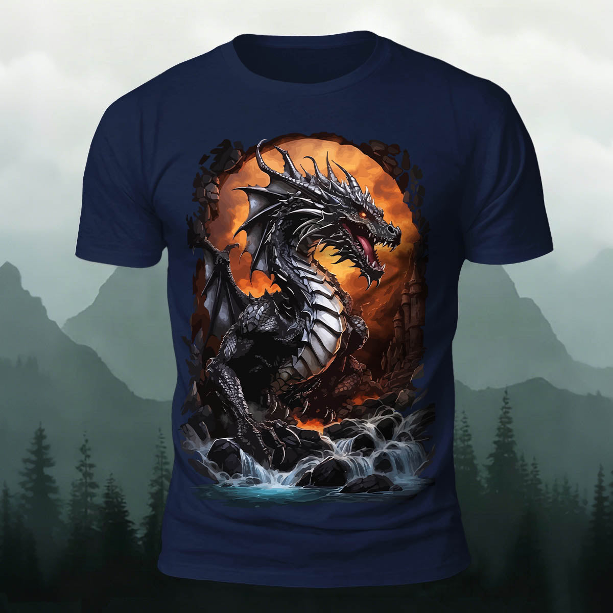 Rampaging Dinosaur Printed Casual Crew Neck T-Shirt