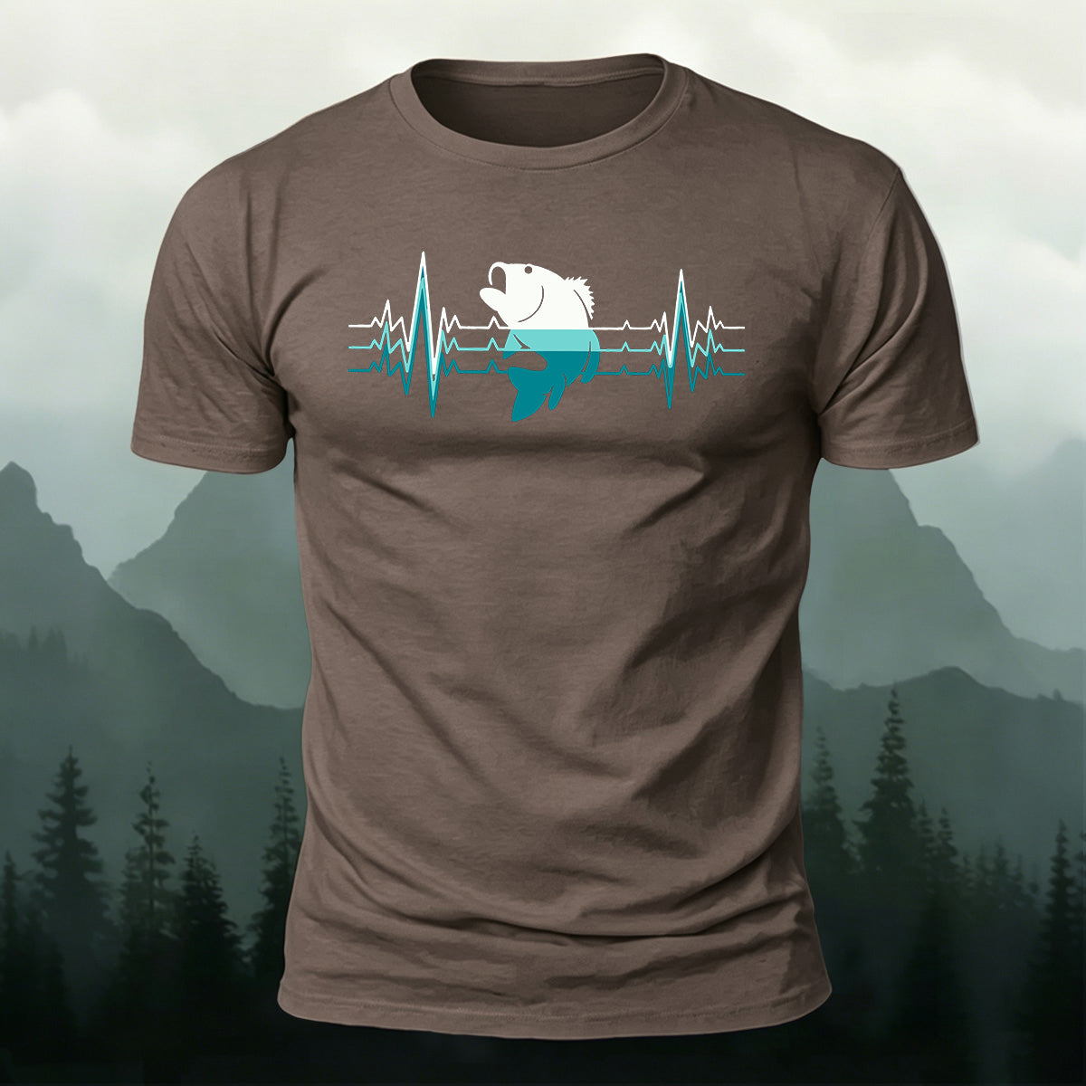 Outdoor Fishing Heartbeat Print Cotton T-Shirt