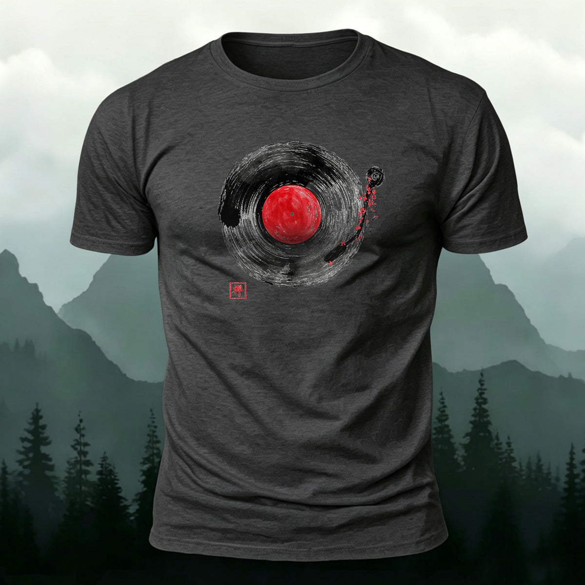 Minimalist Music Player Print Soft-touch Feel T-shirt Dark grey