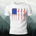 American-style Fishing Rod Pattern Cotton T-shirt White