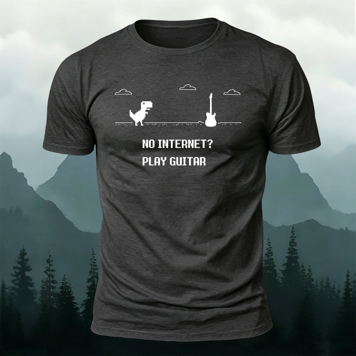 Dinosaur Guitar Creative Print Cotton Outdoor T-Shirt