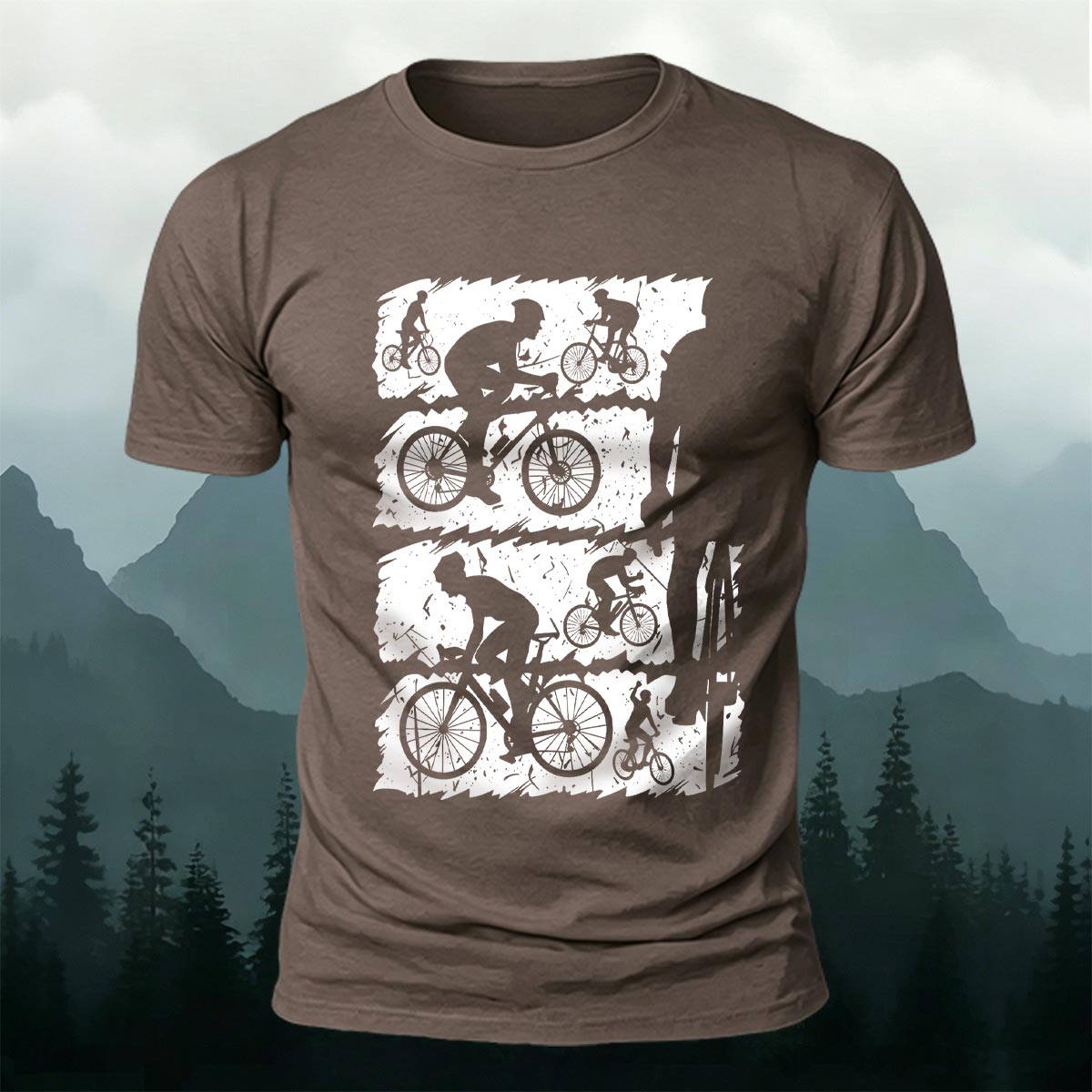 Mountain Bike Print Outdoor Style Soft Cotton T-Shirt