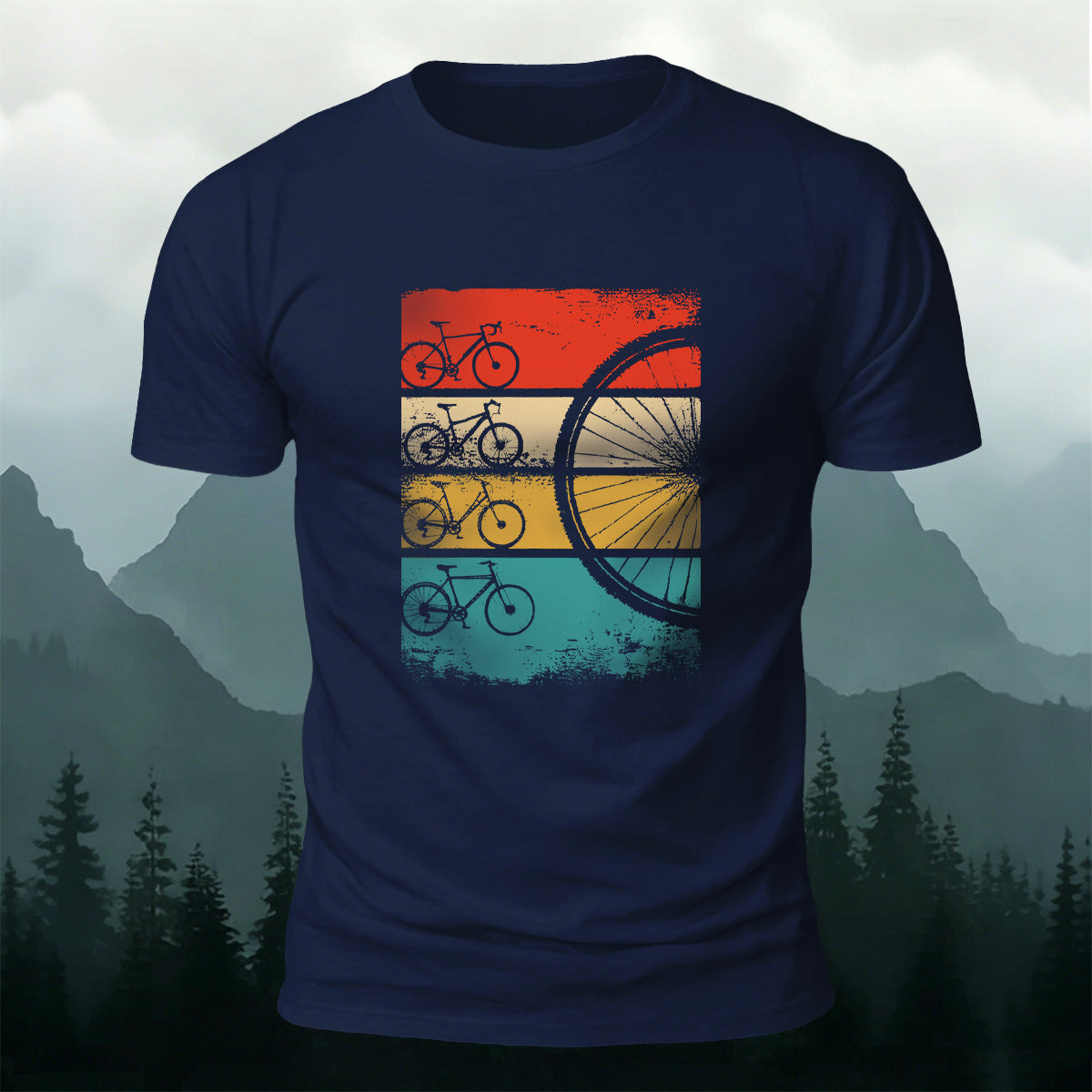 Bicycle Graphic Outdoor Comfortable Breathable T-Shirt Navy