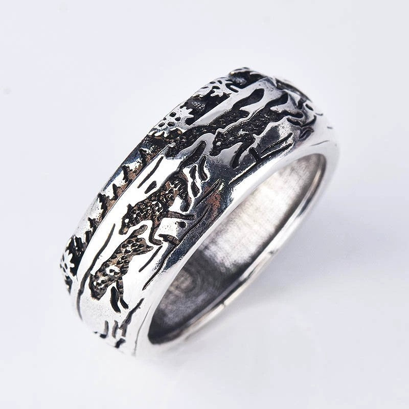 Forest Wolf Pack Retro Creative Fashion Ring