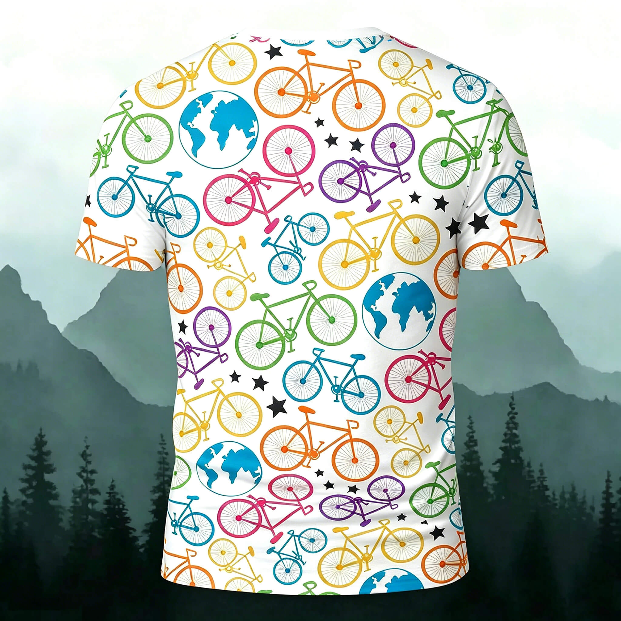 Colorful Bicycle Earth Graphic Casual Comfortable Tee White 2