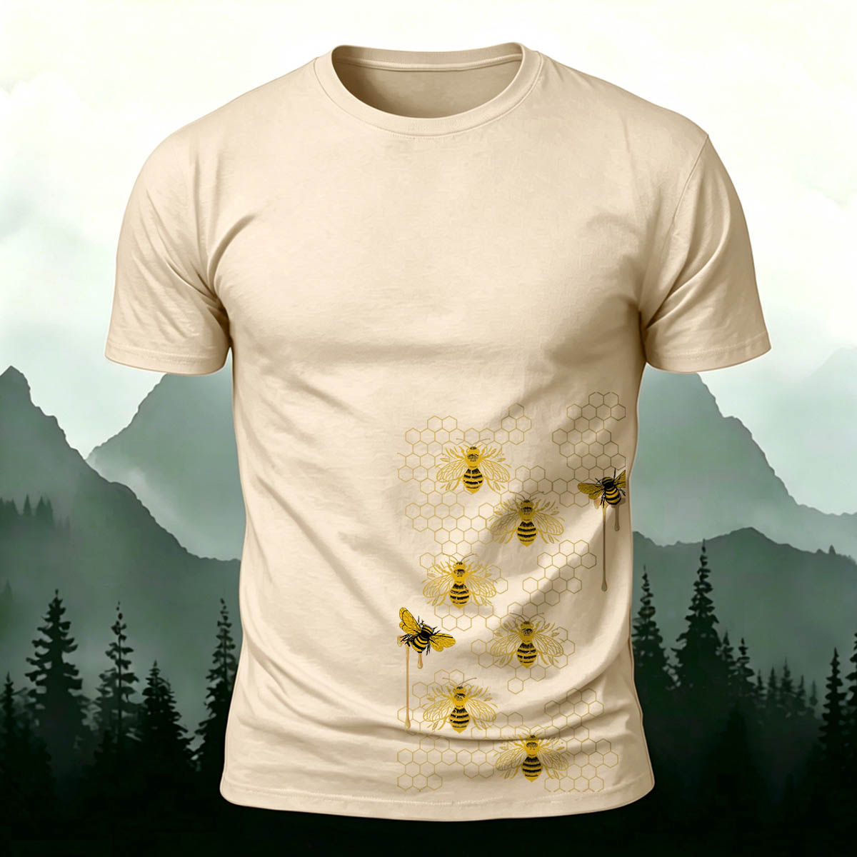 Bees Pattern Natural Casual Premium Cotton T-Shirt