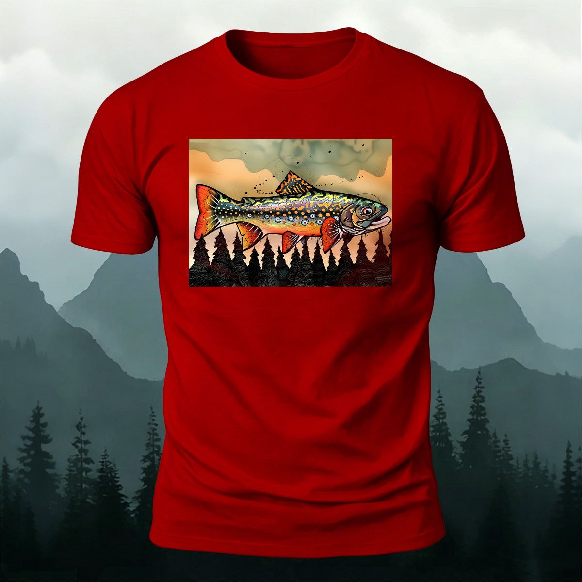 Oil Painting Fish Print Vintage Premium Cotton T-Shirt