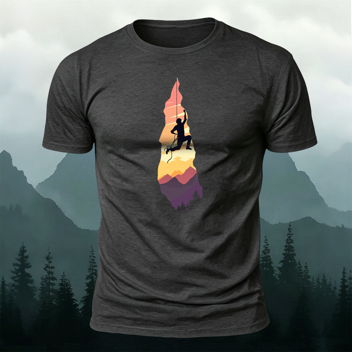 Outdoor Rock Climbing Art Print Casual Cotton T-Shirt