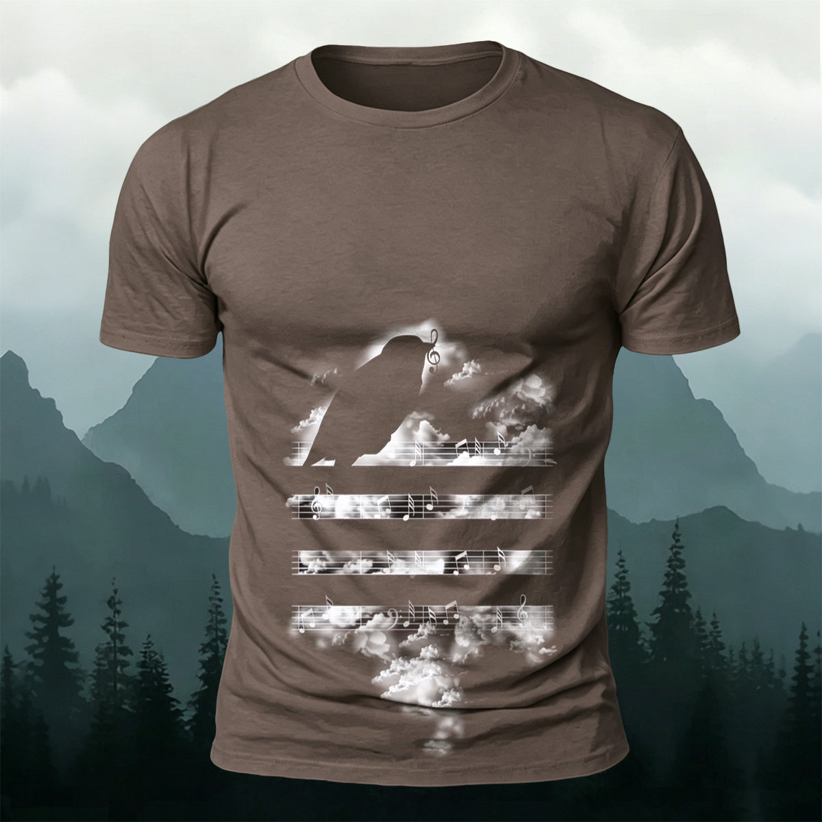Sheet Music Bird Print Casual Breathable T-Shirt