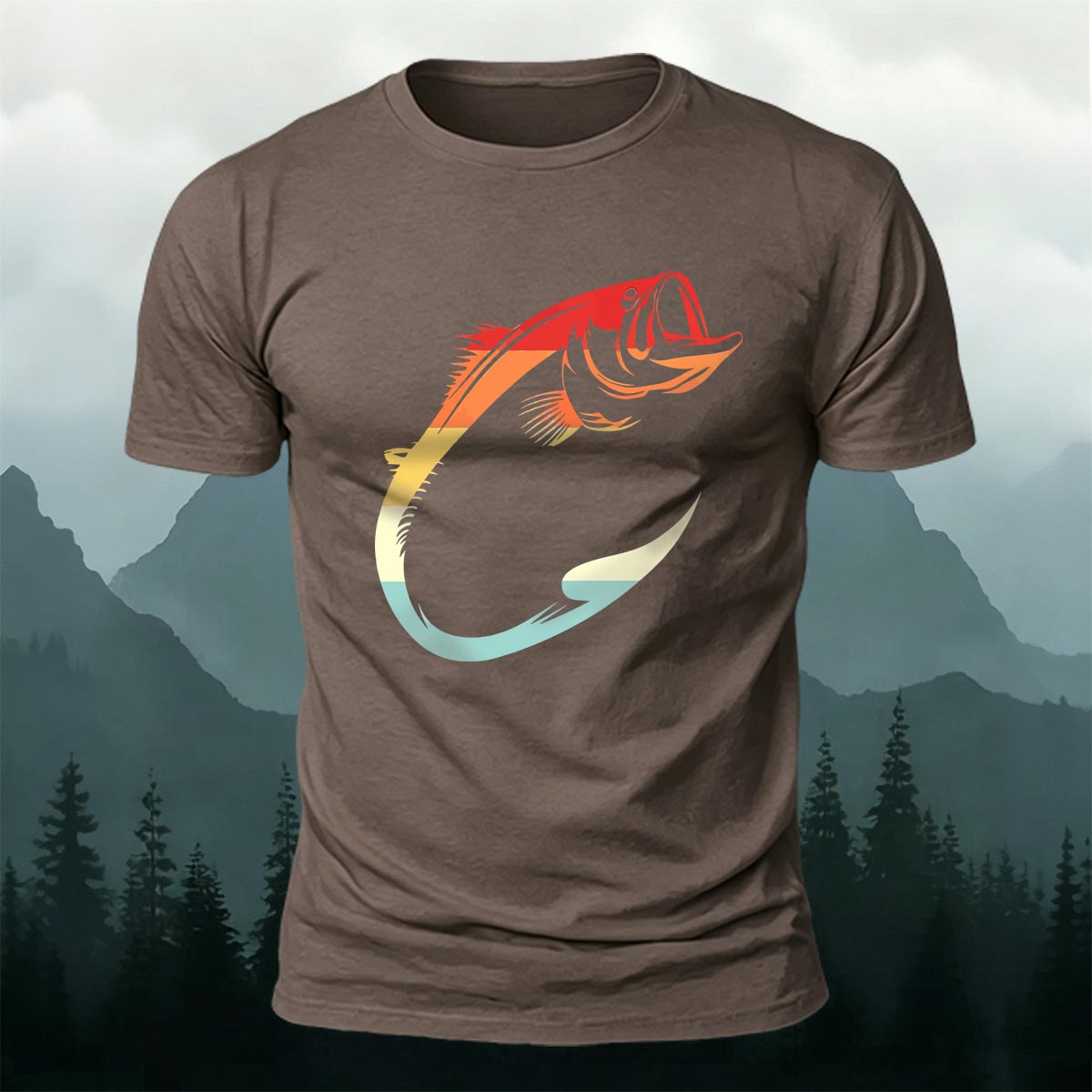 Colorful Hook Print Breathable Material Casual T-Shirt