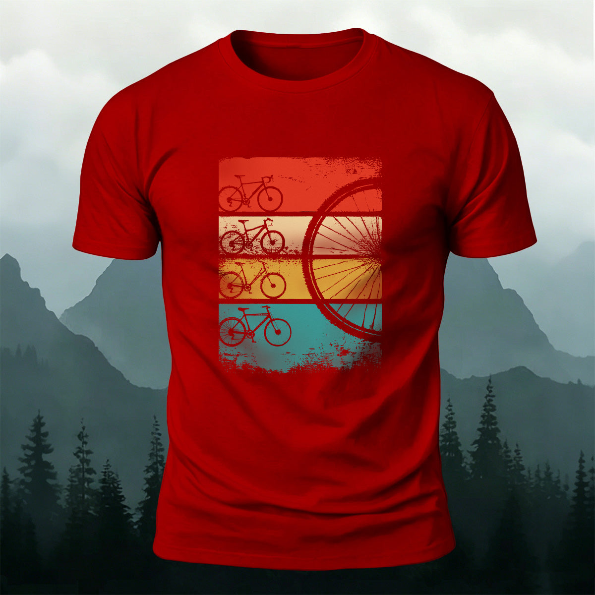 Bicycle Graphic Outdoor Comfortable Breathable T-Shirt Red