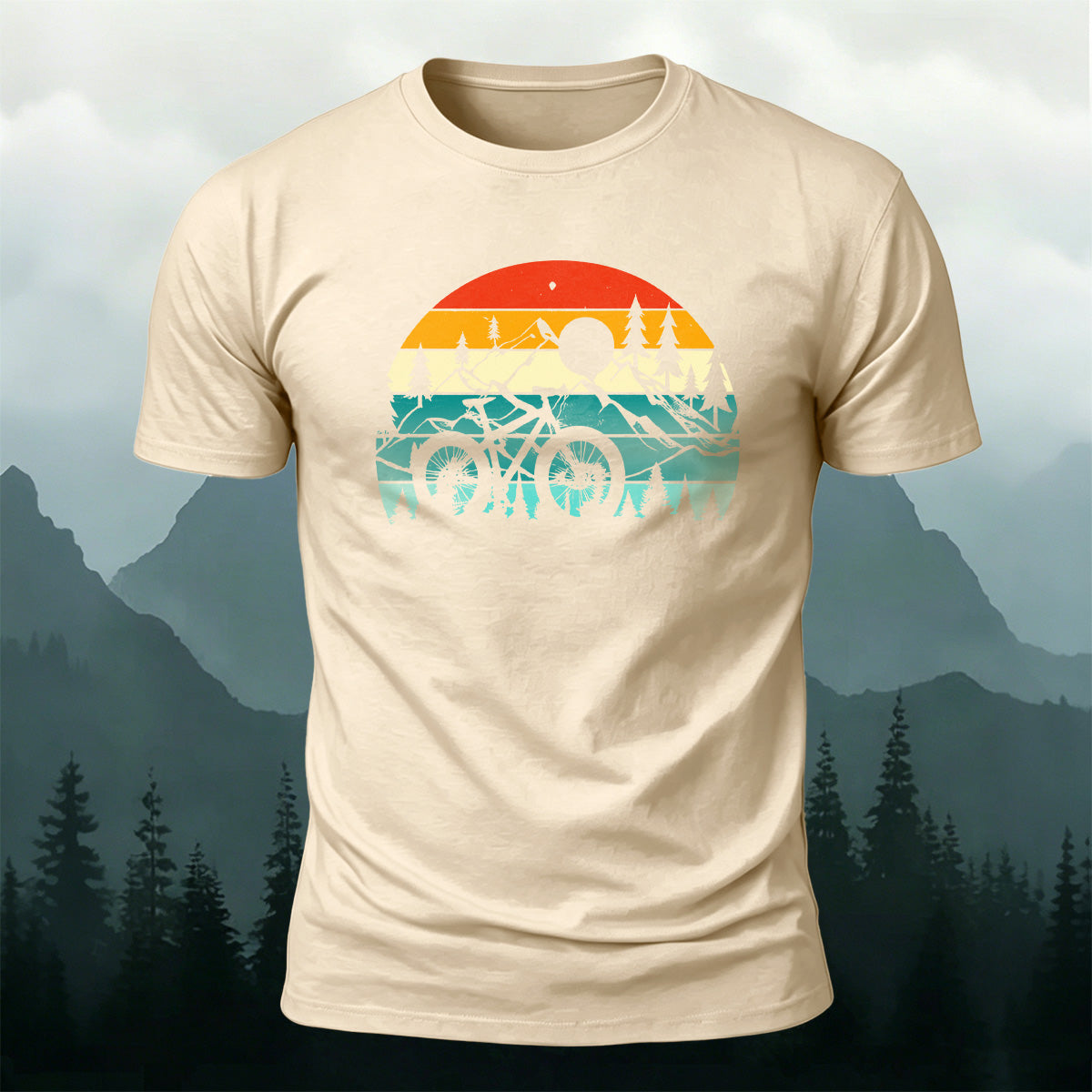 Mountain Biking in the Woods - Illustrated Cotton T-Shirt