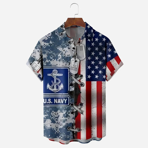 American Retro Camouflage Print Casual Shirt