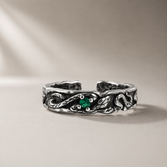 Dark Intertwined Snake Retro Antiqued Open Ring