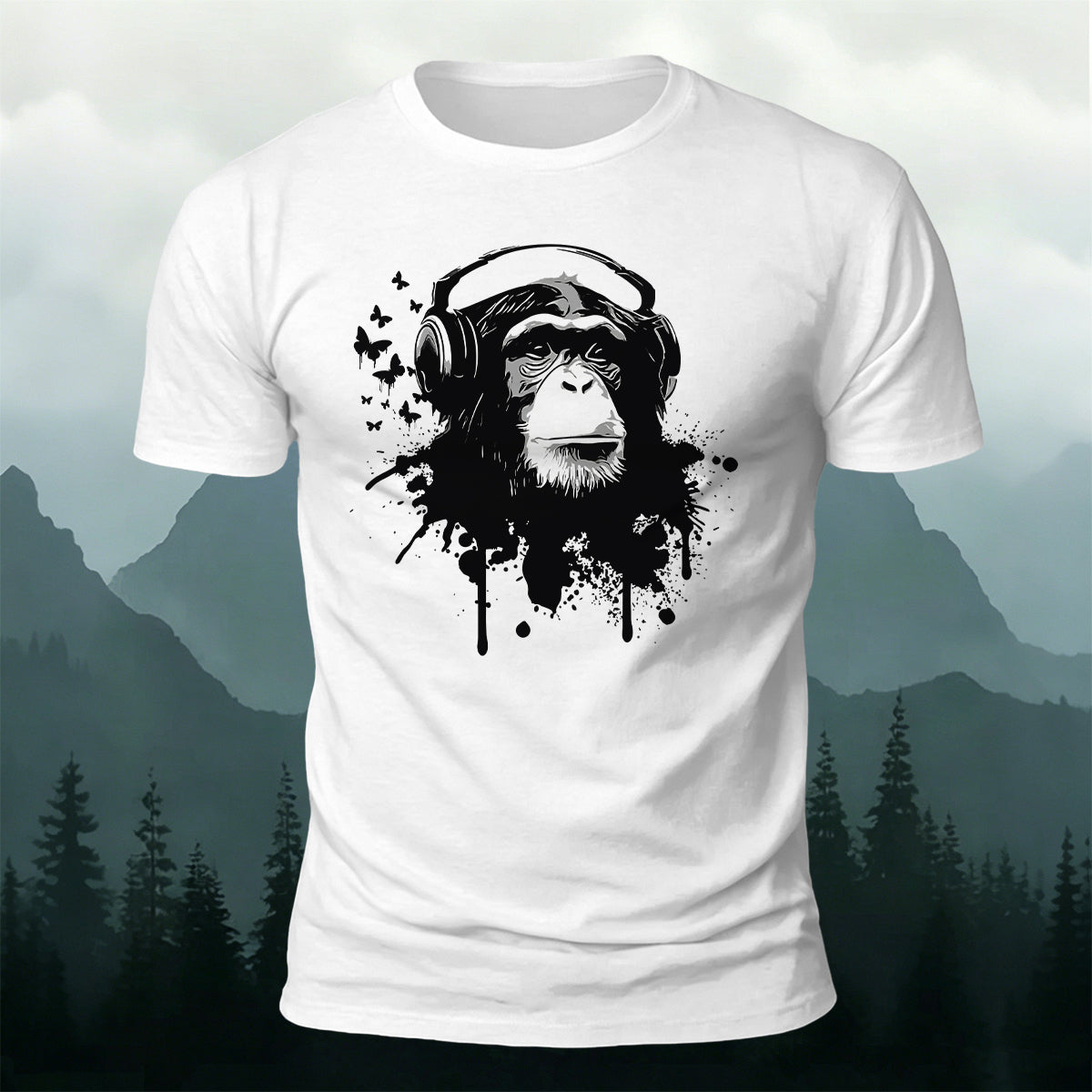Gorilla Headphones Print Casual Cotton T-Shirt White