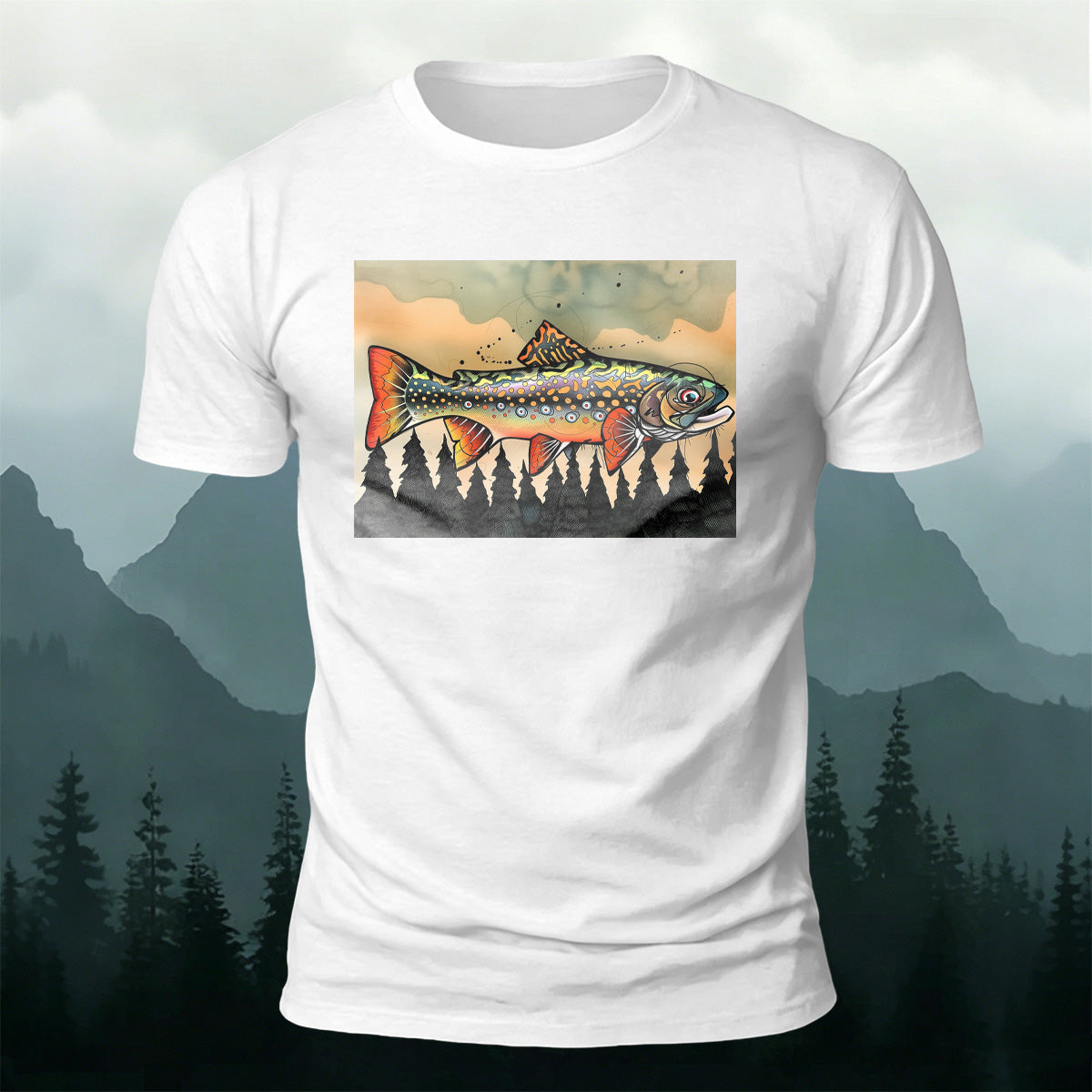 Oil Painting Fish Print Vintage Premium Cotton T-Shirt