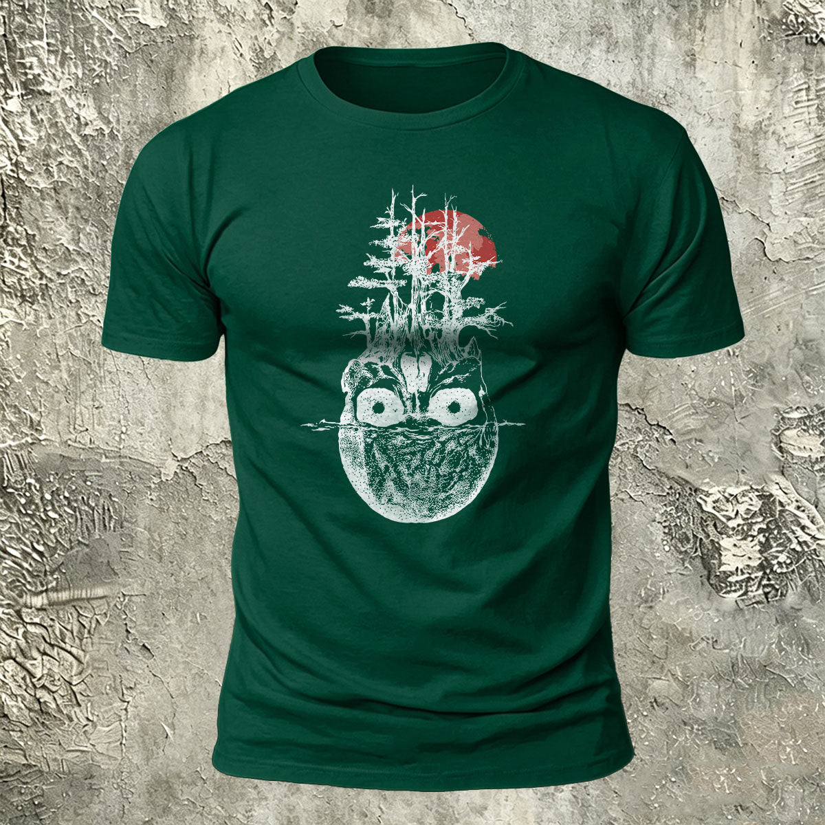 Withered Forest Skull Print Cotton Crew Neck T-Shirt