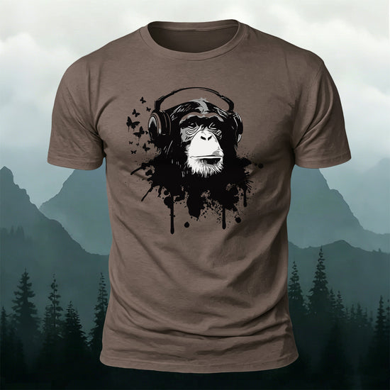 Gorilla Headphones Print Casual Cotton T-Shirt CO