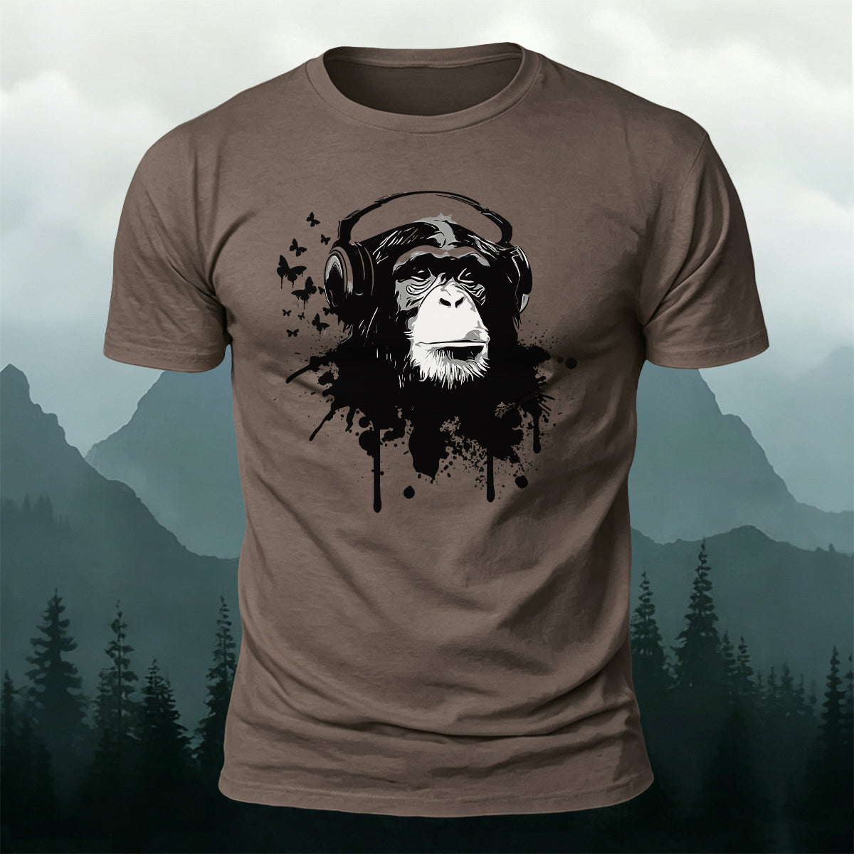 Gorilla Headphones Print Casual Cotton T-Shirt CO