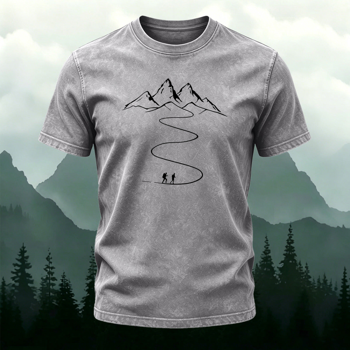 Hiking Pattern Minimalist Washed Cotton T-shirt