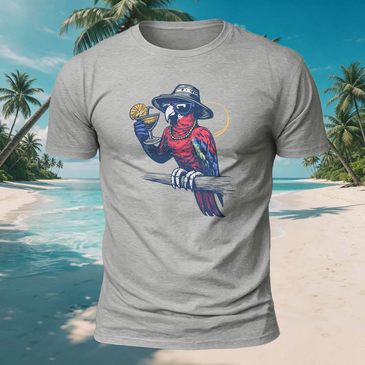 A Drink and Relax Bird Print Versatile Cotton T-Shirt
