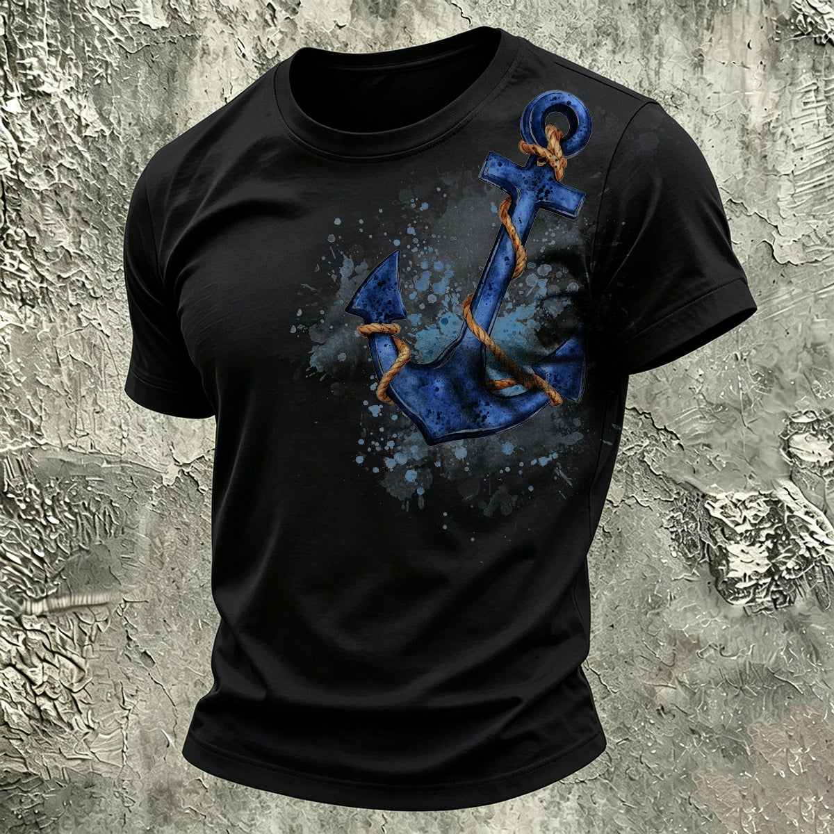 Anchor Wave Print Outdoor Casual Cotton T-Shirt
