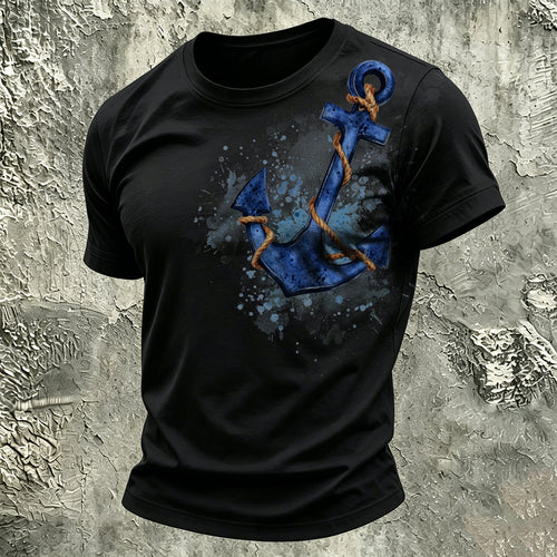 Anchor Wave Print Outdoor Casual Cotton T-Shirt
