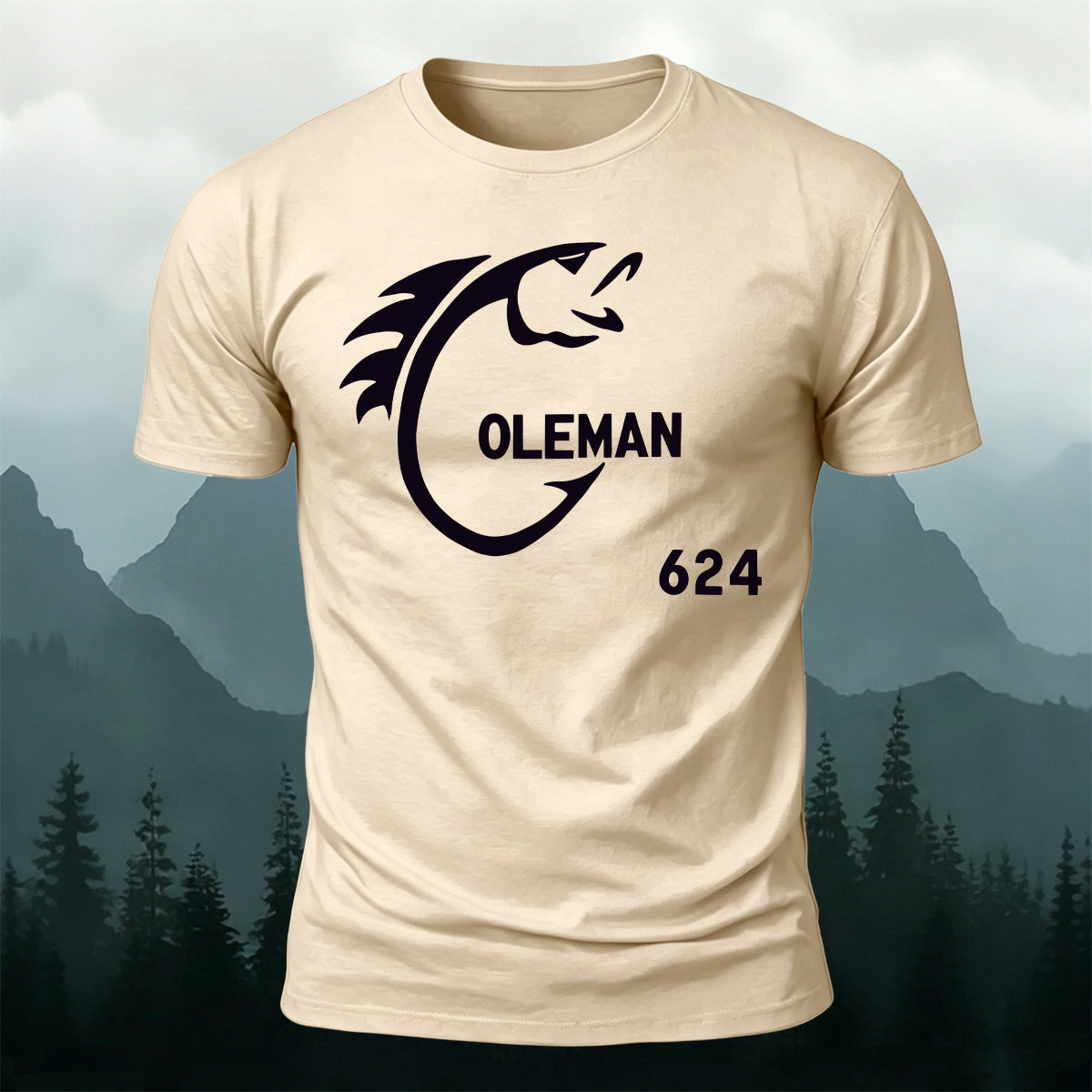 Creative Fishing Hook Print Casual Cotton T-Shirt