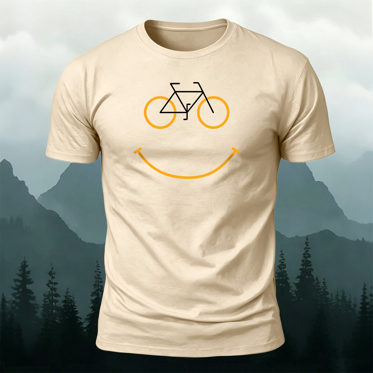 Creative Bicycle Smiley Face Outdoor Casual Cotton Tee