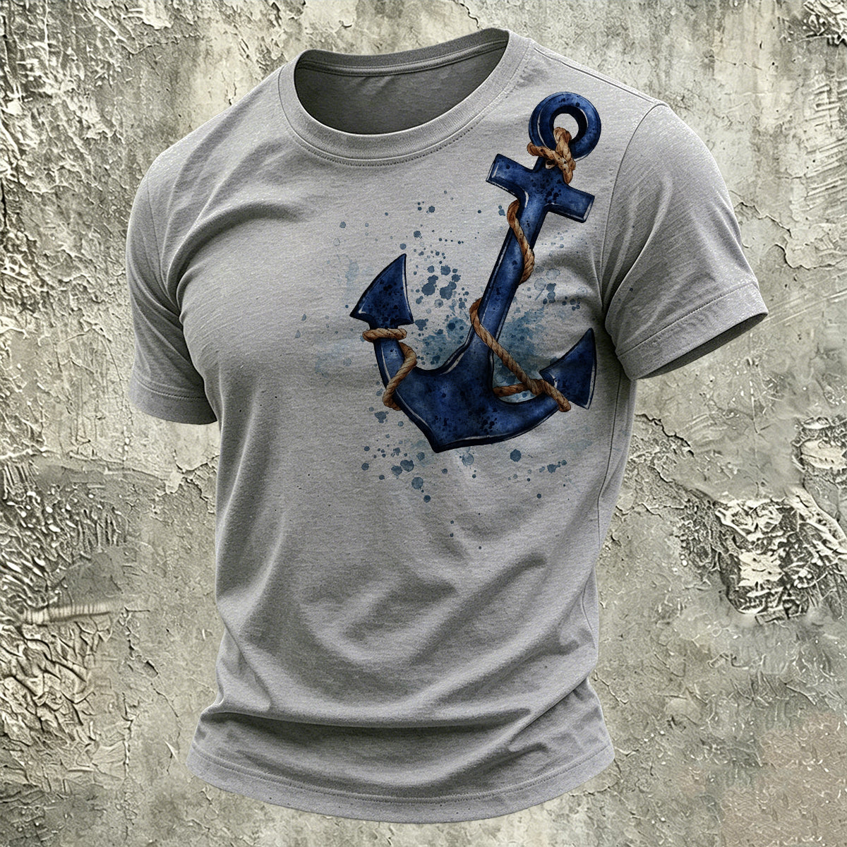 Anchor Wave Print Outdoor Casual Cotton T-Shirt