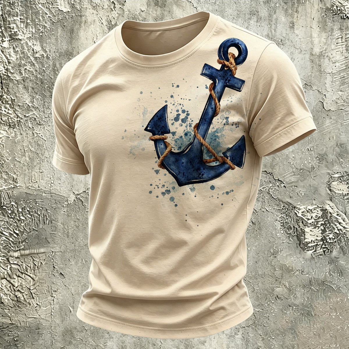 Anchor Wave Print Outdoor Casual Cotton T-Shirt