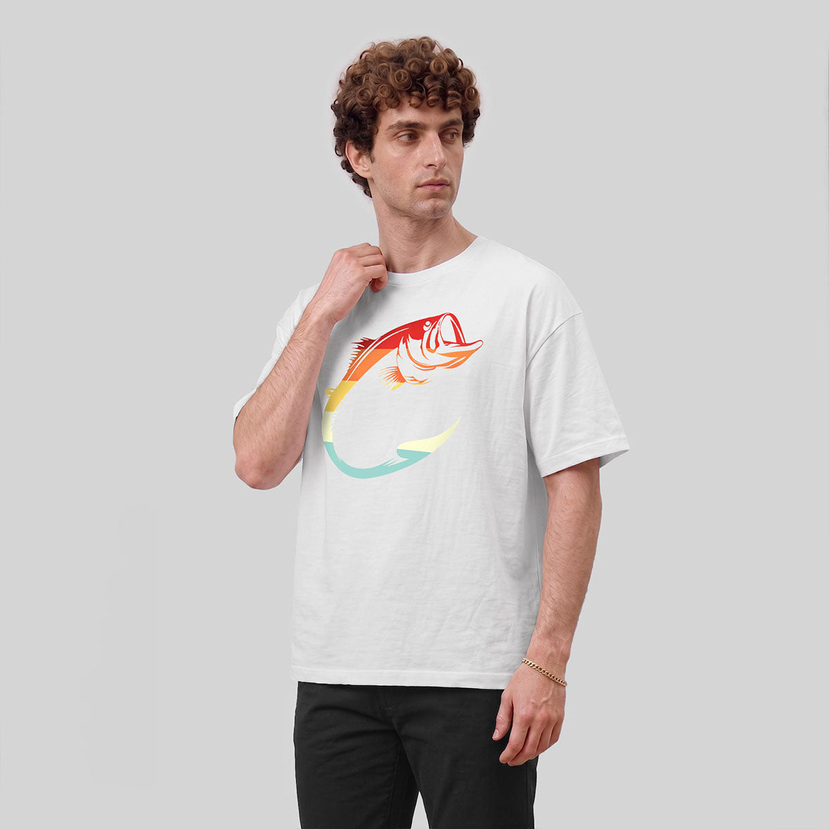 Colorful Hook Print Breathable Material Casual T-Shirt