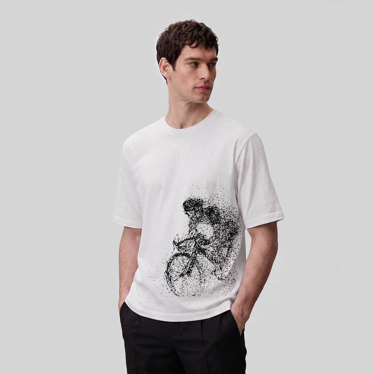 Cycling Pattern Mountain-Style Cotton Casual T-Shirt
