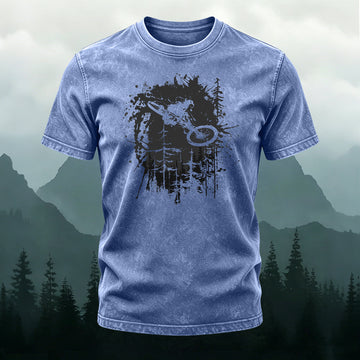 Washed Cotton Vintage Cycling Print  T-Shirt