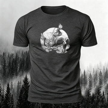Soft Cotton Skull Silhouette Print Crew Neck T-Shirt
