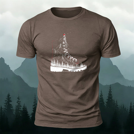 Soft Cotton Artistic Hiking Boots Illustration T-Shirt