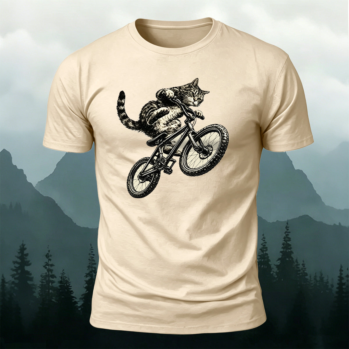 Fun Cat Cycling Casual 100% Cotton T-Shirt