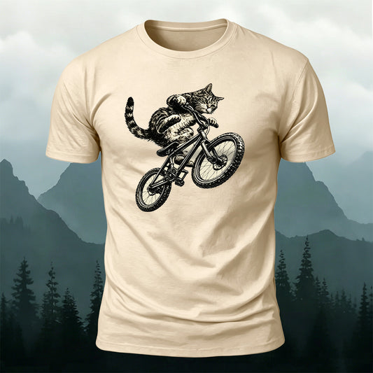 Fun Cat Cycling Casual 100% Cotton T-Shirt