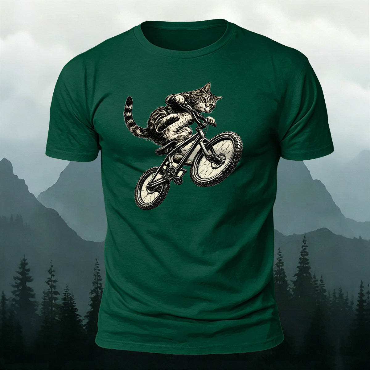 Fun Cat Cycling Casual 100% Cotton T-Shirt