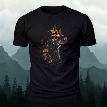 Cotton Creative Starry Particle Wolf Head Casual Tee