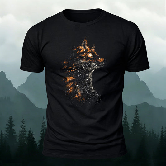 Cotton Creative Starry Particle Wolf Head Casual Tee