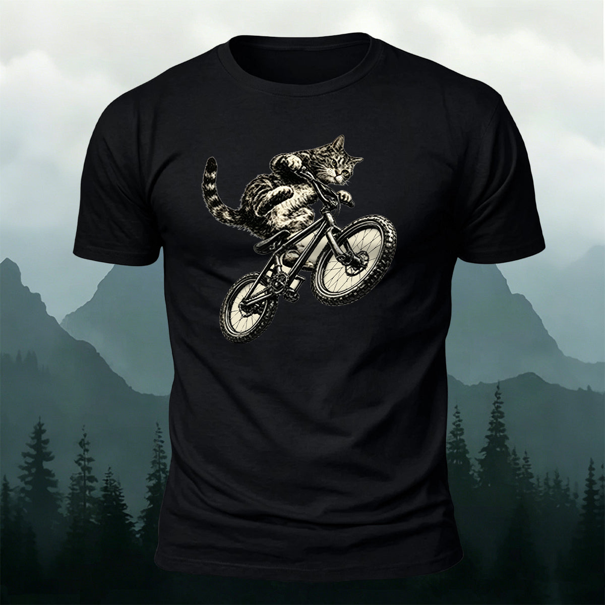Fun Cat Cycling Casual 100% Cotton T-Shirt
